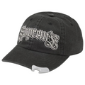 FLEX SHOP black cotton chino twill 6-panel hat with embroidered logo and integrated metal bottle opener on the visor
