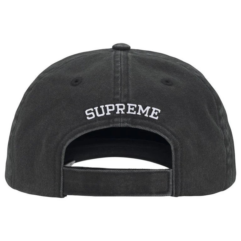 FLEX SHOP black cotton chino twill 6-panel hat with embroidered back logo and adjustable velcro strap