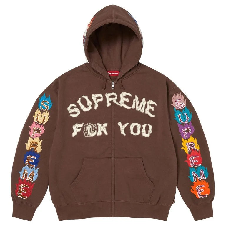 Supreme "Fuck You" Zip Up Brown Hoodie