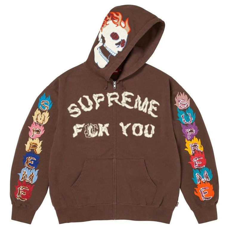 Supreme "Fuck You" Zip Up Brown Hoodie