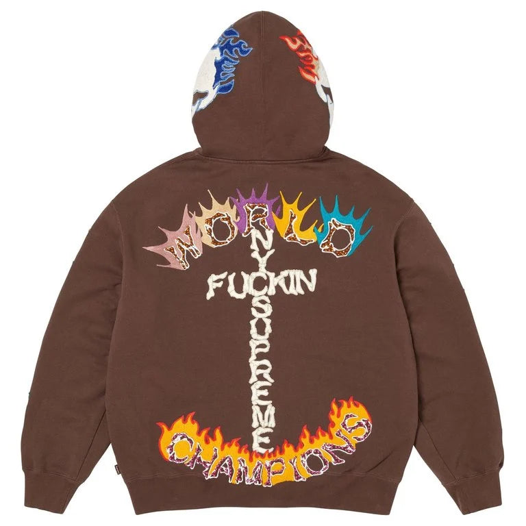 Supreme "Fuck You" Zip Up Brown Hoodie