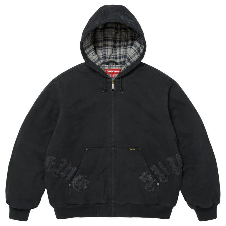 Supreme Jacket  Hooded Work Leather Appliqué Black