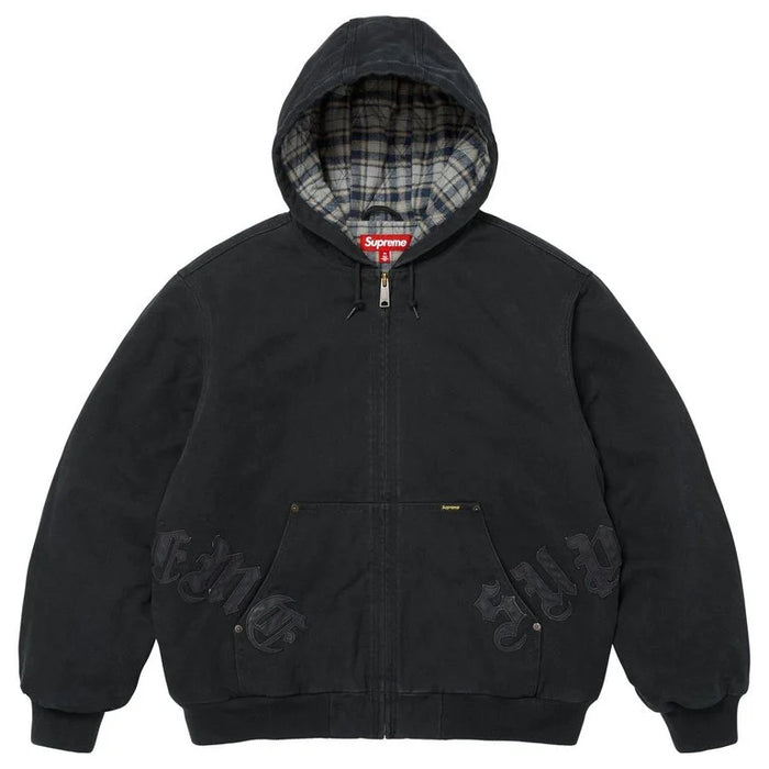 Supreme Jacket  Hooded Work Leather Appliqué Black