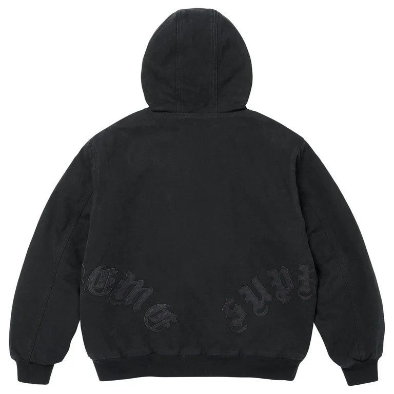 Supreme Jacket  Hooded Work Leather Appliqué Black