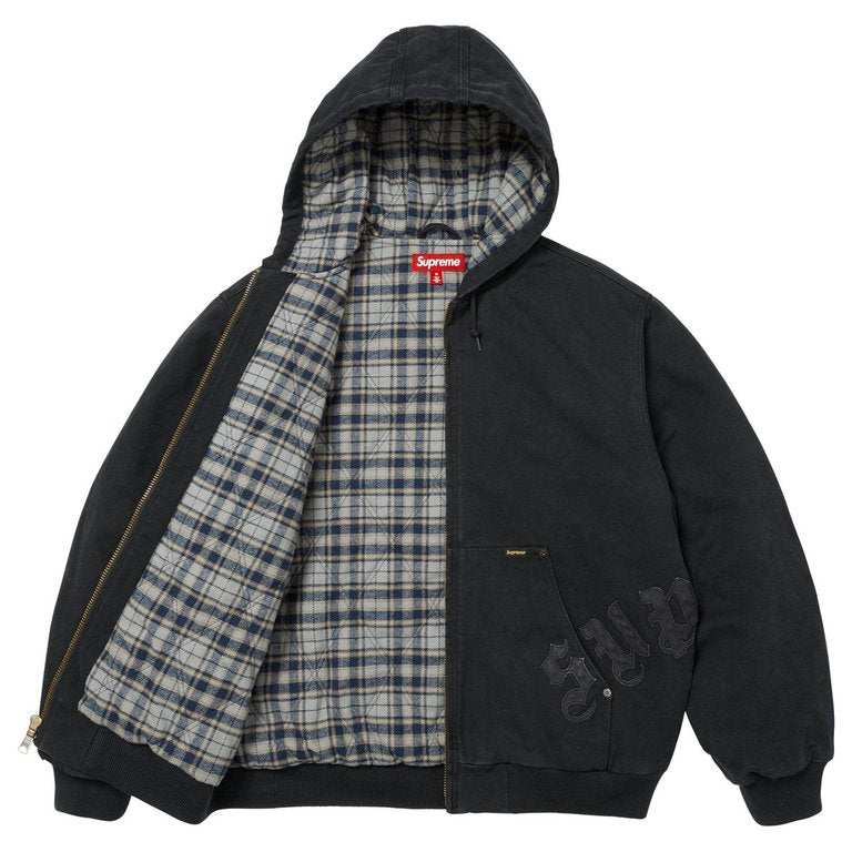 Supreme Jacket  Hooded Work Leather Appliqué Black
