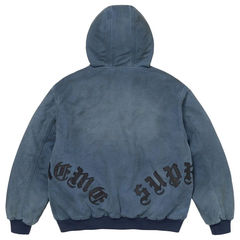 Supreme Jacket  Hooded Work Leather Appliqué Navy