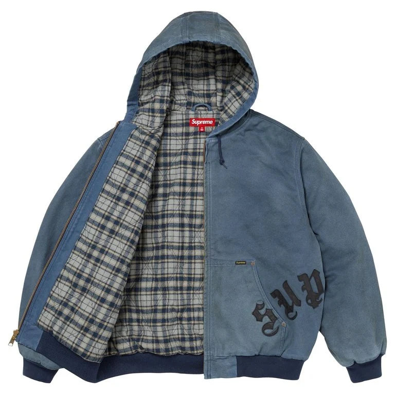 Supreme Jacket  Hooded Work Leather Appliqué Navy