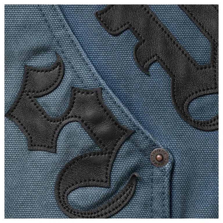 Supreme Jacket  Hooded Work Leather Appliqué Navy