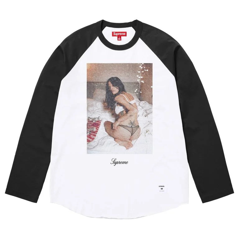Supreme Tee Larry Clark Sequin Raglan Black/White