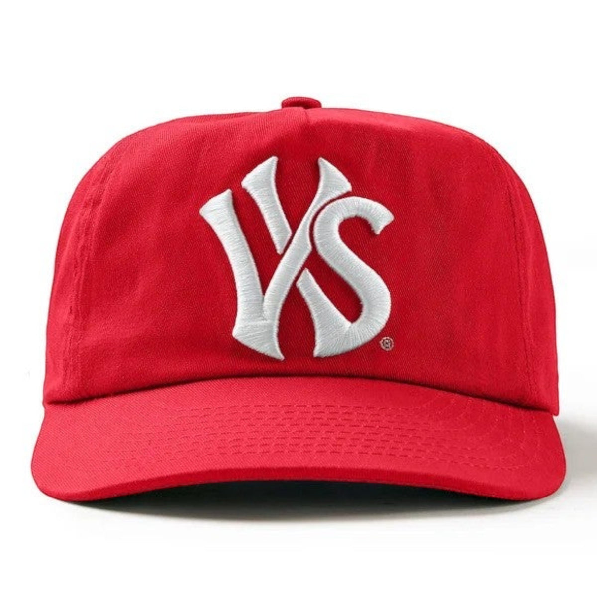 FLEX SHOP Vale Forever Brooklyn SNAPPER hat in bright red with white embroidered VS logo on the front