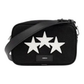 FLEX SHOP Amiri black messenger bag featuring three white star appliques and an adjustable shoulder strap.