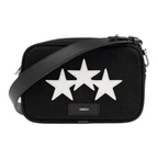 FLEX SHOP Amiri black messenger bag featuring three white star appliques and an adjustable shoulder strap.