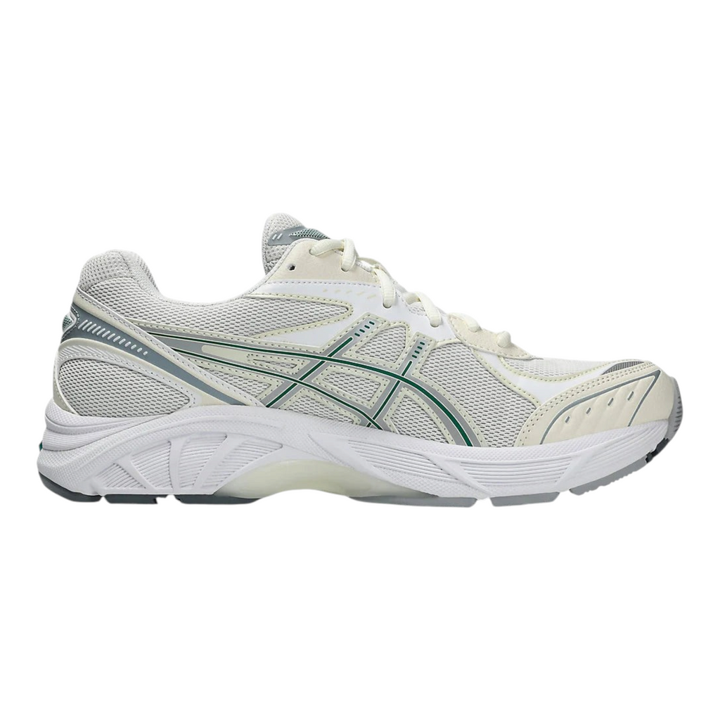 FLEX SHOP ASICS GT-2160 sneaker in cream and jasper green with mesh upper, Gel cushioning, and durable rubber outsole.