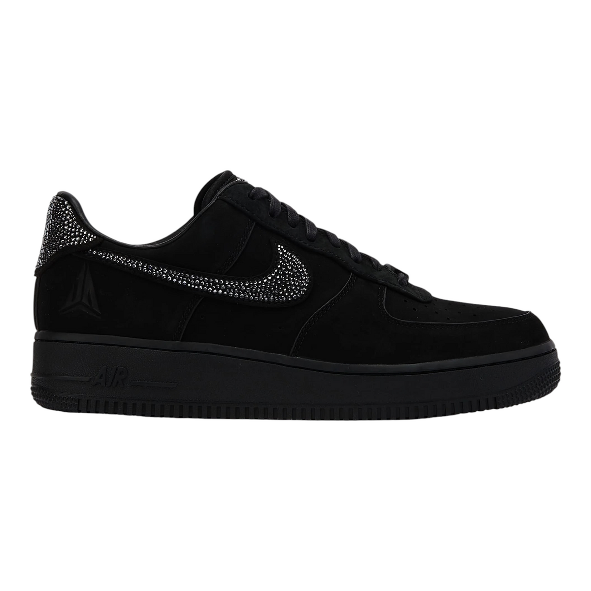 FLEX SHOP Nike Ja Morant x Swarovski Air Force 1 Low LX in black suede with crystal-embellished swoosh and heel tab.