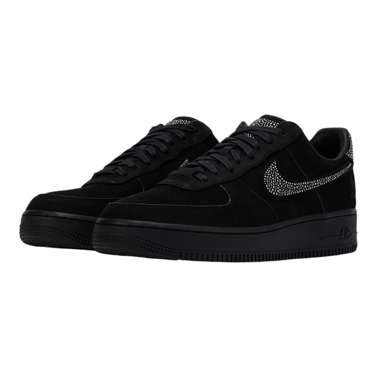 FLEX SHOP Nike Ja Morant x Swarovski Air Force 1 Low LX sneakers in black suede with crystal-embellished side swoosh.