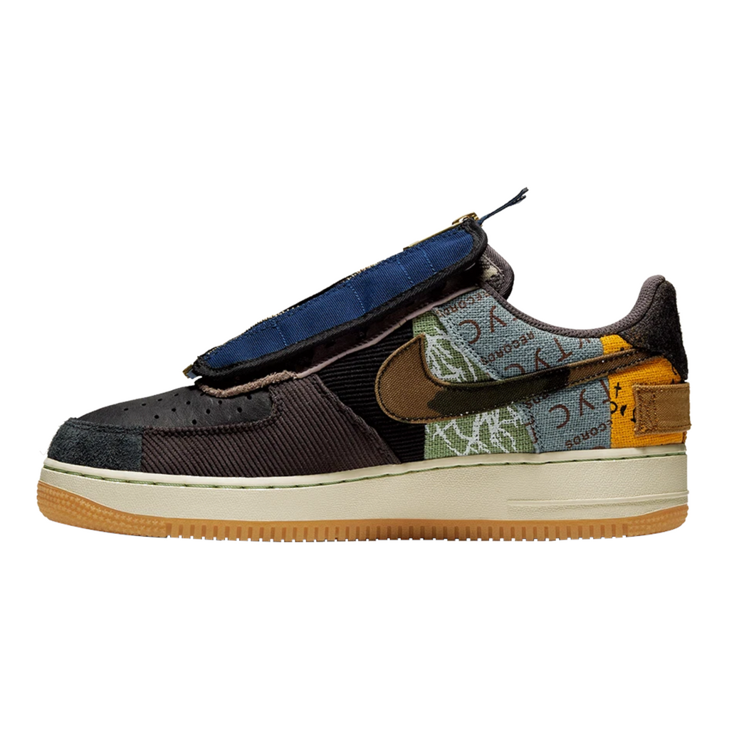 FLEX SHOP Nike x Travis Scott Air Force 1 Cactus Jack sneaker in multi-material patchwork with earthy tones