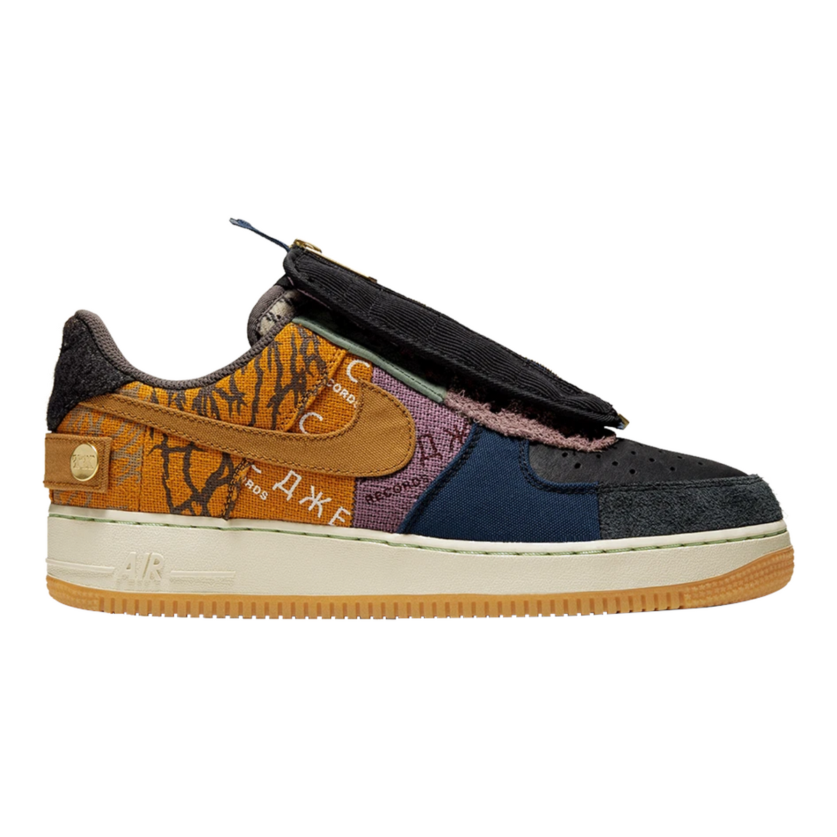 FLEX SHOP Nike x Travis Scott Air Force 1 Low Cactus Jack sneaker in multi-material patchwork with earthy tones