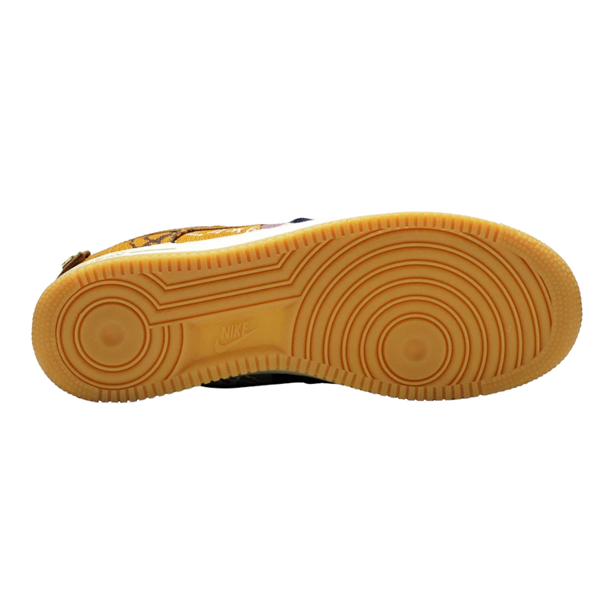 FLEX SHOP Nike x Travis Scott Air Force 1 Cactus Jack sneaker showing the textured gum rubber outsole