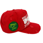 FLEX SHOP red distressed baseball cap with white Up7skate embroidery and a green Skate Or Die side patch