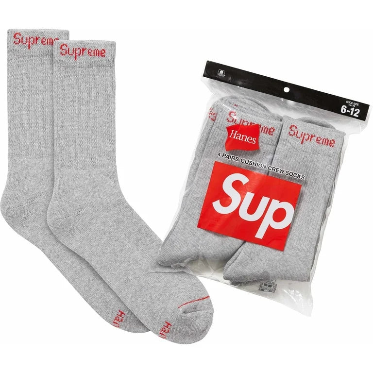 Supreme Hanes Crew Socks Grey (4 Pack)