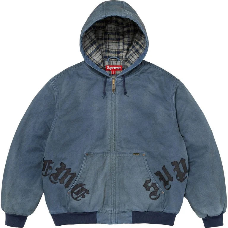 Supreme Jacket  Hooded Work Leather Appliqué Navy