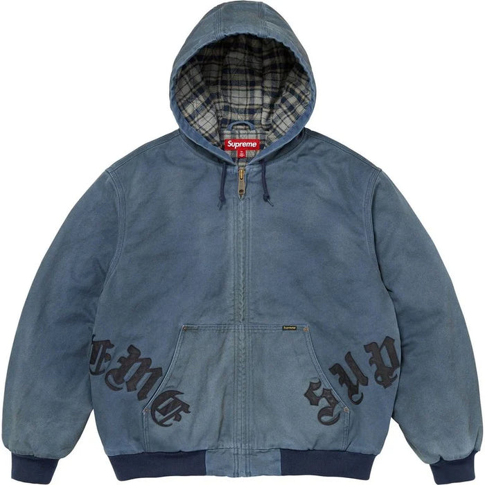 Supreme Jacket  Hooded Work Leather Appliqué Navy