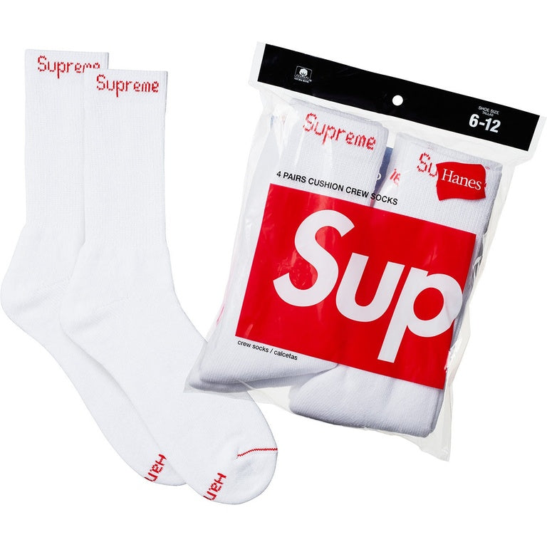 Supreme Hanes Crew Socks White (4 Pack)